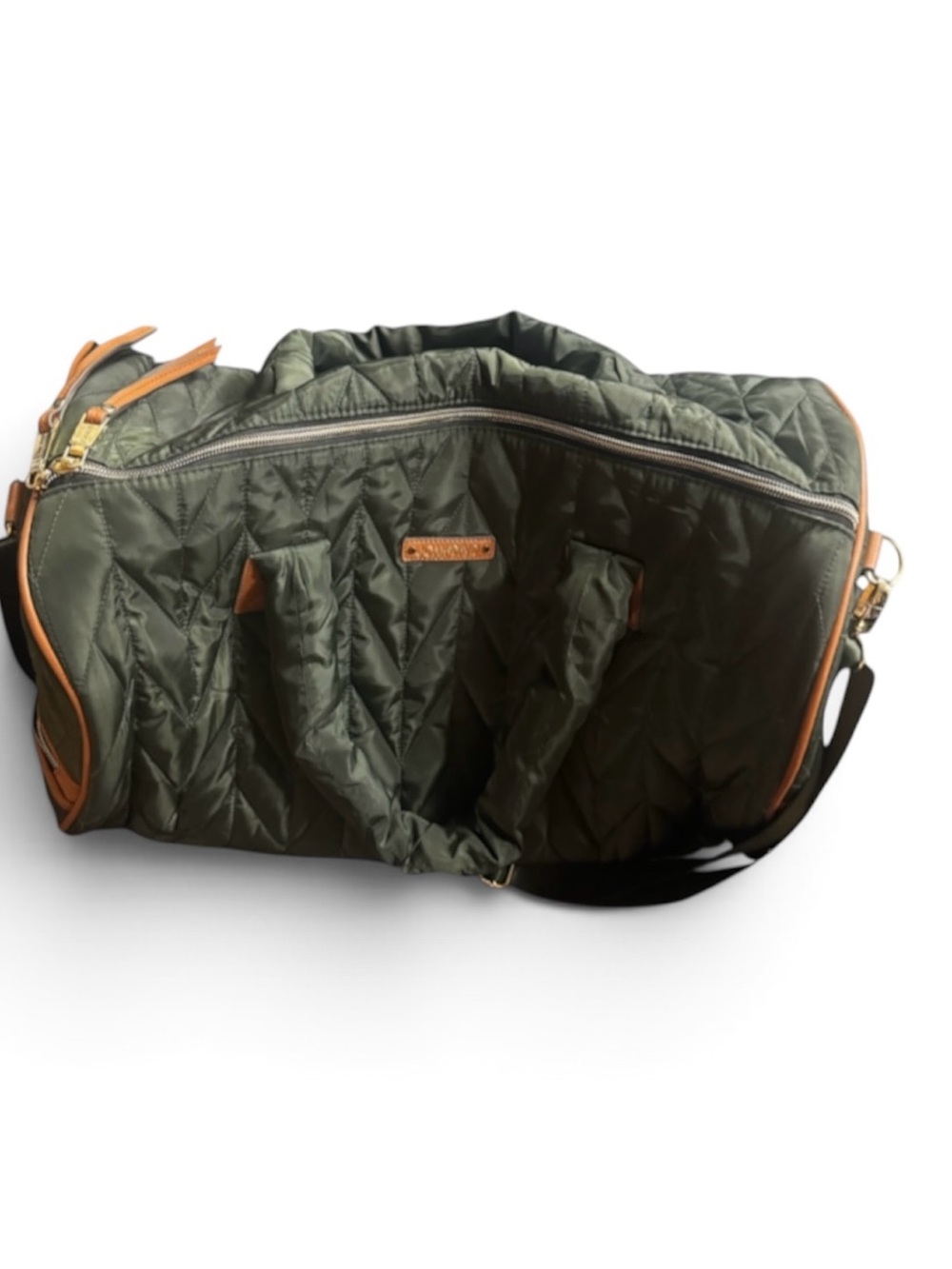 Joan & David Black Quilted Travel Duffel with Brown Trim